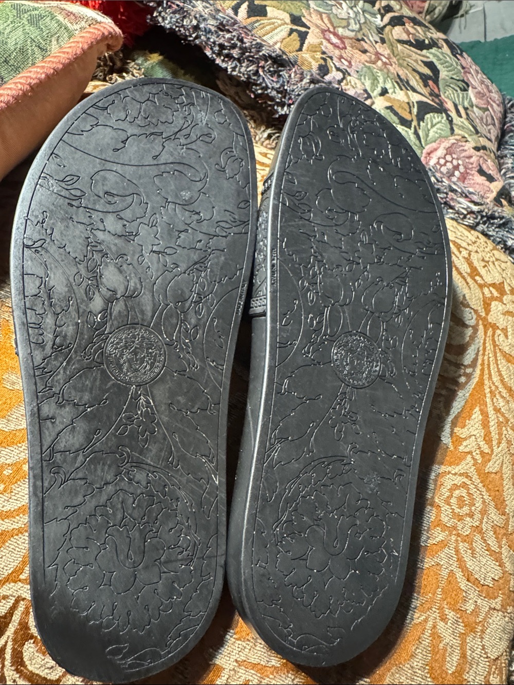 Versace Black Slides with Gold Medusa Emblems - Picture 4 of 4